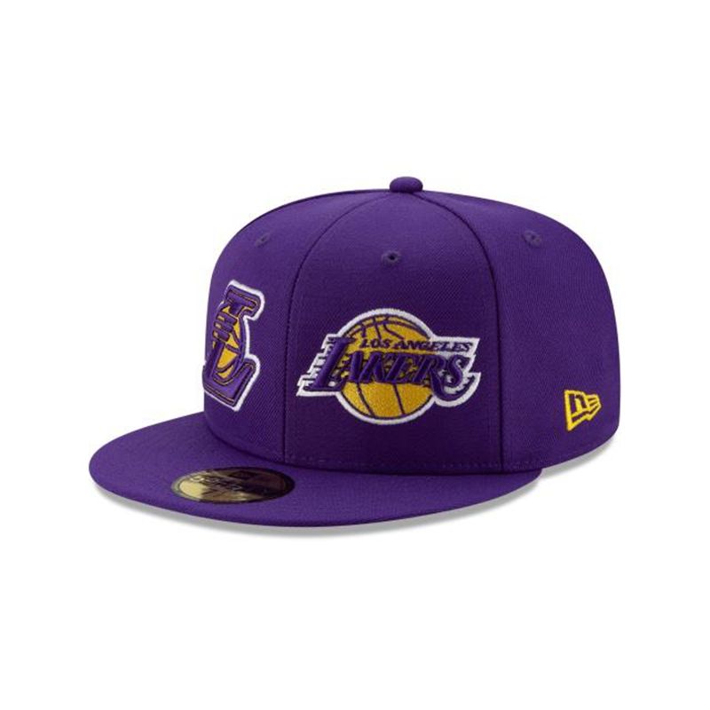 NBA Los Angeles Lakers Double Hit 59Fifty Fitted (RIL6177) - Purple New Era Caps